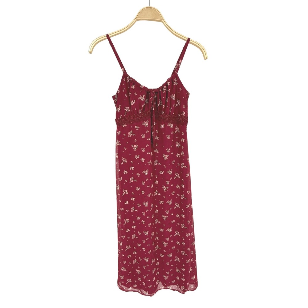 No Boundaries Midi Dress Womens XS Merlot NWT Floral‎ Lace Trim Boho Babydoll